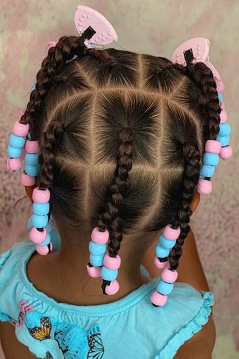 Box braids with colorful beads for Black toddler girls Girl Toddler Hairstyles, Kids Braids With Beads, Cute Toddler Girl, Toddler Braided Hairstyles, Toddler Braids, Cute Toddler Hairstyles, Easy Little Girl Hairstyles, Girl Hair Dos