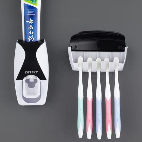 Wall Mounted Kids Toothbrush Holder Set Bathroom Tooth Brush Holder Toothpaste Squeezer Dispenser and with Automatic Black 6.54x3x3.23: Buy Online at Best Price in UAE - Amazon.ae Tooth Brush Holder, Wall Mounted Toothbrush Holder, Toothbrush Holder Wall, Space Saving Bathroom, Toothbrush And Toothpaste Holder, Bad Accessoires, Toothpaste Squeezer, Toothbrush Storage, Toothpaste Holder