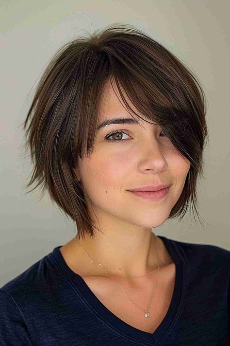 Dido Haircut, Short Haircut No Styling, Fine Limp Hair Haircuts, Limp Hair Hairstyles, Just Below Chin Length Hair, Straight Hair Hairstyles Short, Pixie Medium Haircut, Bob With Long Bangs Angled, Chin Length Hair For Fine Hair