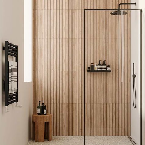 Shop Kenridge Ribbon Maple 24x48 Matte Porcelain Wood Look Tile | TileBar.com Shower With Wood Tile Accent, Maple Tile Bathroom, Marble And Wood Tile Bathroom, Faux Wood Shower Tile Ideas, Reeded Tile Bathroom, Bamboo Tiles Bathroom, Wood Tile Accent Wall Shower Ideas, Bathroom Floor Wood Tile, 24x48 Porcelain Tile Bathroom