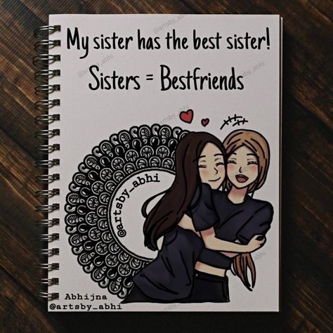 DM FOR CUSTOMISED ARTWORKS/ PURCHASES/ORDERS ETC 💟 Mandala Art Best Friend, Scrapbook For Sister, Mandna Art, Sister Painting Ideas, Brother And Sister Drawing Easy, Birthday Gift Ideas For Sister, Friendship Paintings, Sisters Drawing, Mandala Arts