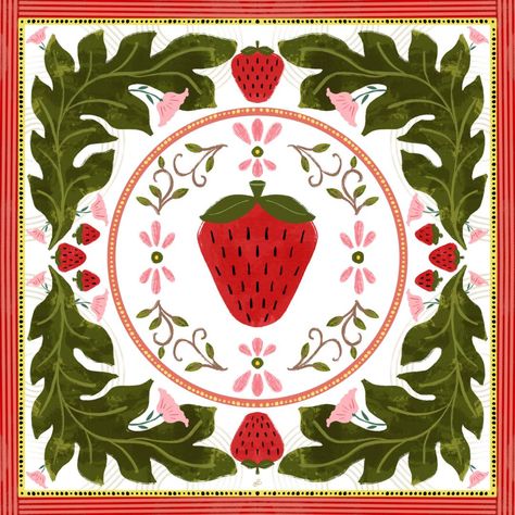 Last week’s #PatternsWithMaja @maja_faber prompt was #Strawberries 🍓♥️✨ #ArtLicensing #HomeDecor #FabricDesign #SurfacePatternDesign #PatternForLicensing #DecorSurfaceArt #HomeTextiles #IllustratedPattern #PatternLicensing #DesignForLicensing #CreativeSurface #InnovativePatterns #theydrawandgarden Strawberry Folk Art, Folk Art Strawberries, Folk Art Inspiration, Strawberry Painting Aesthetic, Maja Faber, Spring Graphic Design, Flower Wreath Illustration, Floral Illustration Art, Strawberry Illustration