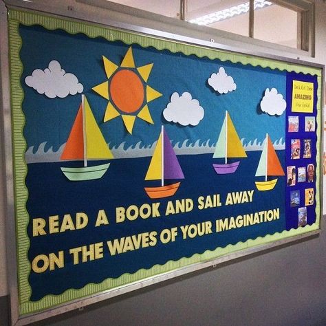 Soft Board Ideas For Preschool, Library Soft Board Ideas, Softboard Ideas School, Creative Soft Board Ideas For School, Display Board For School, Reading Bulletin Boards Kindergarten, School Library Board Decoration, School Softboard Decoration Ideas, Display Board For Kindergarten