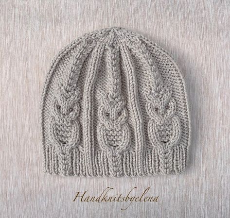 Instant Download Knitting Pattern 303 Hat With Owls One Size | Etsy New Zealand Owl Knitting Pattern, Cable Knitting, Hat Knitting, Hat Patterns, Owl Patterns, Sweater Outfit, Hat Knitting Patterns, Stockinette Stitch, Knitted Hat