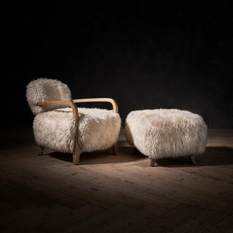 Beige Accent Chairs, Fur Chair, Sheepskin Chair, Glamorous Interiors, High Quality Sofas, Timothy Oulton, Small Doors, Ottoman Footstool, Weathered Oak