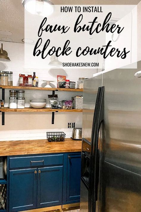 Fake Wood Countertops Kitchen, Diy Butcher Block Countertops Over Laminate, Faux Butcher Block Countertops Laminate, Cheap Butcher Block Countertops, Diy Butcher Block Countertops Cheap, Butcher Block Laminate Countertops, Cheap Butcher Block Counters, Fake Wood Countertops, Fake Butcher Block Countertops