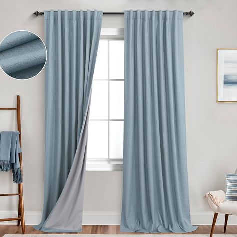 Amazon.com: KOUFALL Black Out Curtains 84 Inch Long,Linen Textured Dark Grey/Gray Blackout Curtains for Bedroom : Home & Kitchen Blue Drapes Bedroom, Sound Proof Curtains, Blue Curtains Bedroom, 96 Inch Curtains, Black Out Curtains, Sliding Door Curtains, Extra Long Curtains, Blue Blackout Curtains, Grey Blackout Curtains