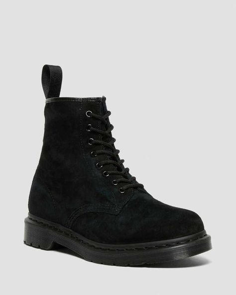 Shop 1460 MONO SUEDE ANKLE BOOTS at Dr. Martens. Free delivery on orders over £50 1st April, Black Dr Martens, Pig Skin, Goodyear Welt, Nubuck Leather, Suede Ankle Boots, Solid Colour, Belt Size, Boots Black