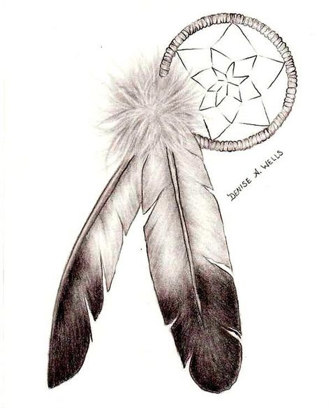 Loving dream catchers                                                                                                            "Dreamcatcher and Eagle Feathers" tattoo design by ...             by        ♥Denise A. Wells♥      on        Flickr.. Eagle Feather Tattoos, Quill Tattoo, Feather Sketch, Indian Feather Tattoos, Dream Catcher Tattoo Design, Native American Tattoo, Native American Tattoos, Feather Drawing, Native Tattoos