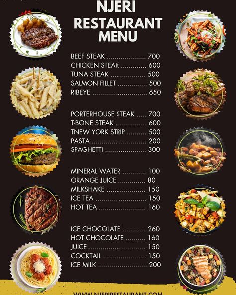 Restuarant Menu Design for only 200 bob. pay after you are satsfied. #graphicdesign #restuarantdesign Menu Layout Design, Porterhouse Steak, Custom Menu, Menu Layout, Berry Sauce, Menu Designs, T Bone Steak, Restaurant Menu Template, Ice Milk