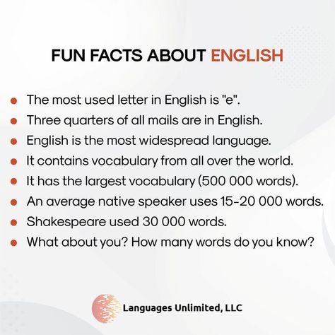 English Facts Interesting, Interesting Facts About English Language, Amazing Facts For Students In English, Classroom Sentences, Amazing Facts In English, English History Facts, Facts About School, Facts In English, Facts About English