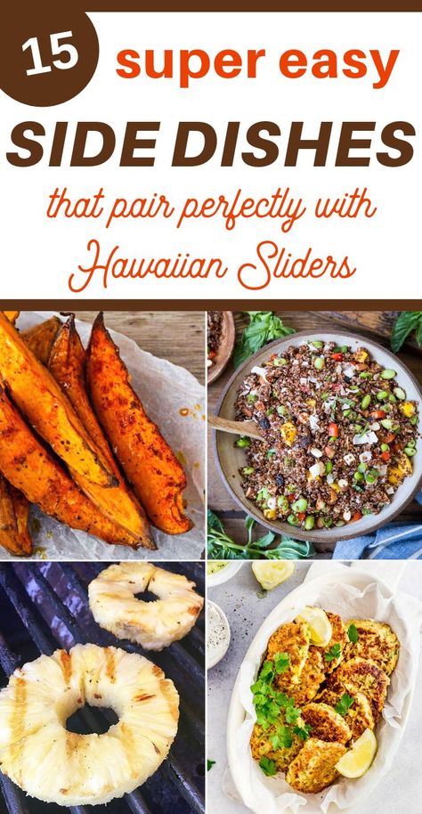 Looking for a crowd pleaser dish? These side dishes for Hawaiian Sliders are delectable. #sidedishes #familymeals #3boysandadog #easymeals Hawaiian Sides Easy, Slider Sides Parties, Hawaiian Food Sides, Luau Party Food Side Dishes, Hawaiian Vegetable Sides, Side Dishes For Hawaiian Chicken, Hawaiian Side Dishes Recipes, Sliders And Side Dishes, Easy Hawaiian Side Dishes