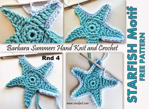 Starfish Crochet, Nautical Crochet, Crochet Starfish, Five Point Star, Crochet Applique Patterns Free, Crochet Fish, Star Motif, Pola Amigurumi, Crochet Stars