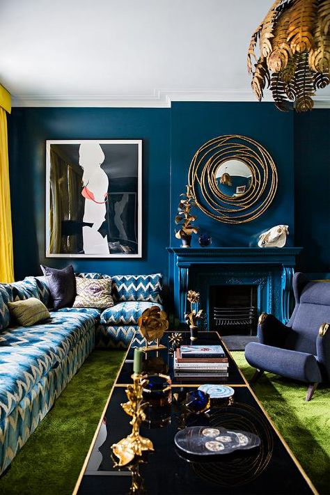 Blue And Gold Living Room, Blue And Green Living Room, Blue Coffee Tables, White Accent Pillow, Gold Living Room, Black Living Room, Black Coffee Tables, Contemporary Coffee Table, Big Design