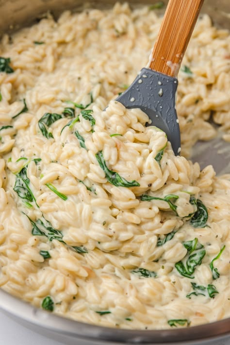 Boisin Cheese Orzo, One Pot Boursin Orzo, Chicken Sausage Orzo Boursin, Boursin Orzo Pasta, Borson Cheese Recipes, Orzo And Boursin Pasta Bake, Boursin Risotto, Boursin Orzo Bake, Boursin Cheese Recipes Appetizer Ideas