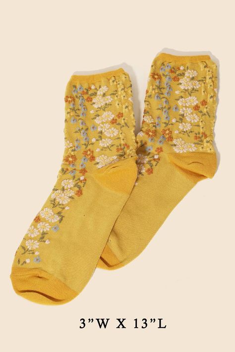 A classic stunning flashy trending must have sock features a gorgeous yellow multi flower pattern socks design. Perfect for casual events and daily wear. COTTON SPANDEX POLYESTER POLYURETHANE Aurora Concert, Hogwarts Oc, Flower Crew, Socks Design, Yellow Socks, Flower Socks, Fancy Clothes, Unique Socks, Pattern Socks