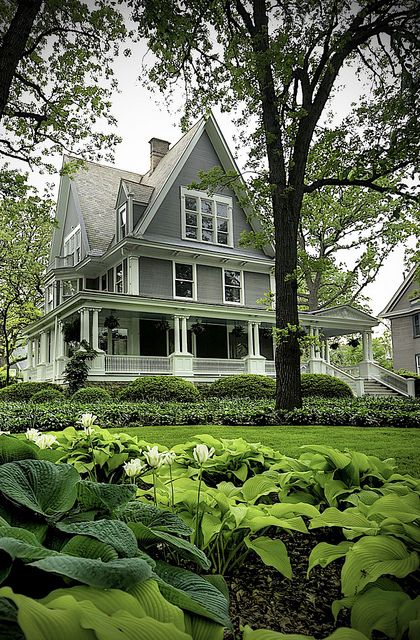 my perfect country home...with a surrounding porch....and a big yard  trees..maybe a stream in the back....glass of iced tea...tree house ..perfection! Gray House, Large House, Wrap Around Porch, Pool Design, Great House, Style At Home, Pretty House, Victorian Homes, My Dream Home