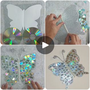 Yeliz Craft - Decorative butterfly from old cd's Butterfly Wall Decor Ideas, Crafts With Cds, Old Cd Crafts, Cd Wall Art, Cd Wall, Old Cds, Butterfly Tutorial, Old Cd, Cd Crafts