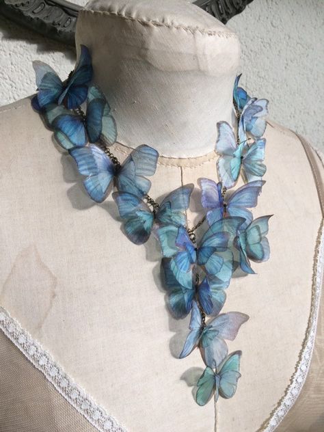 Morpho Butterfly Necklace in Silk Organza Blue and Teal Green | Etsy Silk Butterfly, Teal Butterfly, Butterfly Blue, Necklace Butterfly, Morpho Butterfly, Wing Necklace, Butterfly Jewelry, Silk Organza, Butterfly Necklace