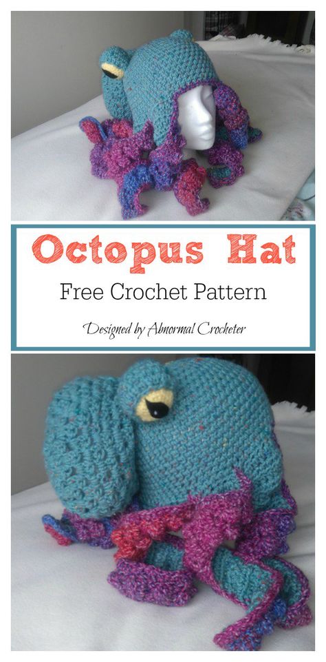 Octopus Hat Free Crochet Pattern Free Crochet Octopus Hat Pattern, Crochet Halloween Hoods, Squid Crochet Hat, Crochet Squid Hat Free Pattern, Knitted Octopus Hat Pattern Free, Crochet Kraken Hat Free Pattern, Octopus Hat Crochet Pattern, Funky Crochet Hat Pattern Free, Crochet Fish Hat Free Pattern