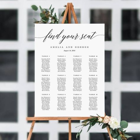 10 Unique (+ mostly easy!) Seating Chart Ideas For Your Wedding Reception To Buy or DIY! » paper + lace Wedding Program Sign, Wedding Table Seating Chart, Reception Seating Chart, Wedding Seating Chart Template, Find Your Seat, Table Seating Chart, Wedding Table Seating, Wedding Reception Seating, Reception Seating