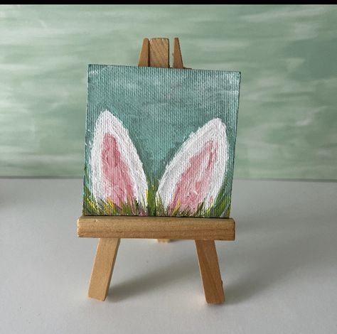 Easy Mini Acrylic Paintings, Easter Paintings, Mini Easel, Bunny Painting, Small Canvas Paintings, Tutorials Drawing, Simple Canvas Paintings, Cute Canvas Paintings, Easter Art