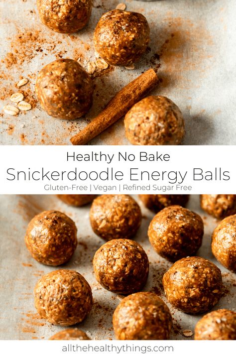 Healthy Snickerdoodle Cookies, Peanut Butter Rice Crispy, Peanut Butter Rice Crispy Treats, Gluten Free Snickerdoodles, Simple Vegan Recipes, Energy Balls Healthy, Healthy No Bake, Energy Bites Recipes, Bite Size Cookies