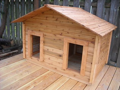 Double Dog House, Outdoor Dog Runs, Red Roof House, Wood Dog House, Build A Dog House, Wooden Dog House, Dog Run, Large Dog House, Dog House Plans