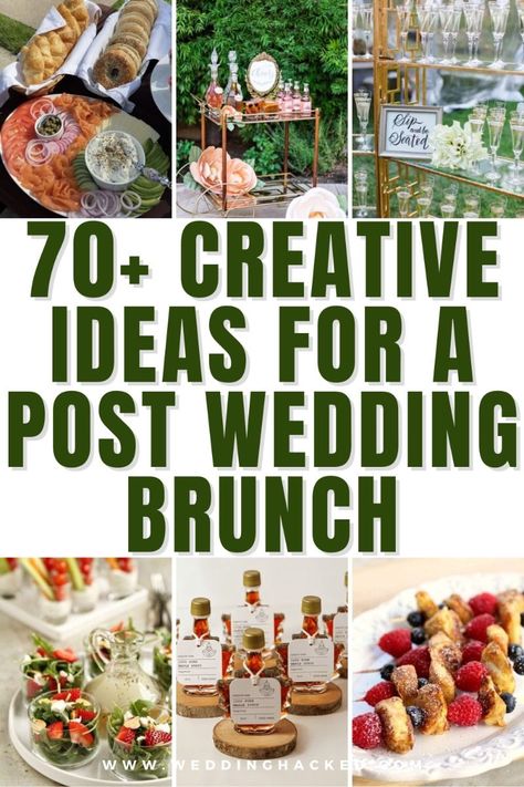 70+ Creative Ideas For A Post Wedding Brunch: Perfect For A Spring, Summer Or Fall Wedding! Brunch For Wedding Reception, Post Wedding Brunch Decorations, Elegant Brunch Menu Ideas, Wedding Reception Brunch Ideas, Day After Wedding Brunch Ideas, After Wedding Brunch Ideas, Post Wedding Brunch Ideas, Brunch Wedding Food Ideas, Small Elegant Wedding Ideas