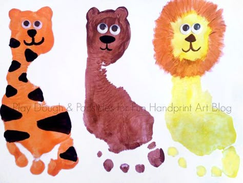 The Wizard of Oz Footprint Puppets | Lions, Tigers, & Bears... Oh ... Zoo Animal Infant Art, Lions Tigers And Bears Oh My, Safari Footprint Art, Lions And Tigers And Bears Oh My, Zoo Animal Footprint Art, Footprint Animals, Baby Footprint Crafts, Nicu Crafts, Bear Footprint