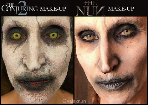 Valak Nun on Instagram: “Which Makeup do you prefer? ⚰️ Both Make-up‘s were made by @eleanormakeup • • • #sfx #conjuring #theconjuring2 #theconjuring #thenun…” Scary Nun Halloween Costumes, Conjuring Halloween Costume, Valak Makeup, The Nun Makeup, Scary Nun, Disfraz Diy, Mens Halloween Makeup, Heebie Jeebies, Which Makeup