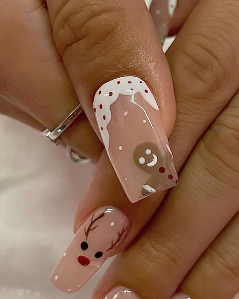 🎄the little gingerbread man 🥹🤍 #christmasnails #nailartinspiration #winternails #snowflakenails #nudenails #lanailtech #privatenailtech #xmasnails #cutenailart #dtlanails Square Gingerbread Nails, Christmas Truck Nails, Gingerbread Men Nails, Gingerbread Nail Art, Gingerbread Man Nails, Reindeer Nails, Snowman Nails, December Nails, La Nails