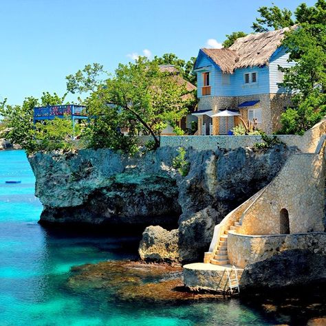 Tablet Hotels on Instagram: “The Caves in Jamaica — Twelve private, thatched roof cottages perched atop a cliff overlooking the ocean. Below, in the cliffside, are…” Tropical Hut, Jade Mountain St Lucia, Hotel Jamaica, Ladera Resort, Jamaica Negril, Fogo Island Inn, Dunton Hot Springs, Bucket List Hotels, Four Season Tent