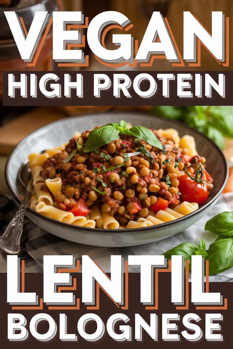 Looking for a high-protein vegan meal? Try this Vegan High Protein Lentil Bolognese recipe! Packed with flavor and perfect for a quick weeknight dinner. #VeganDinnerRecipes #LentilRecipes #MeatlessMeals High Protein Meatless, Vegan Lentil Bolognese, Pasta Bolognese Recipe, Vegan High Protein, Vegan Pasta Dish, Lentil Bolognese, High Protein Dinner, Vegan Lentil, High Protein Vegan Recipes