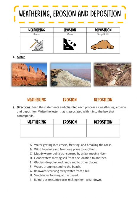 Erosion Worksheet, Weathering Erosion Deposition, Weather Worksheets, Weathering And Erosion, Science Worksheets, Educational Worksheets, Worksheet Template, Science Fair, Home Learning