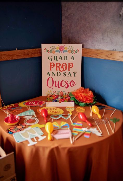 Grab a prop and say queso! Fiesta bridal shower Every Kiss Begins With Queso, Nacho Wedding Shower Ideas, Taco Bout Love Bachelorette Party, Fiesta Bridal Shower Backdrop, Nacho Average Couples Shower Ideas, Nacho Bridal Shower Ideas, Bridal Shower Mexican Food, 40th Fiesta Theme Party, Fiesta Theme Couples Shower Ideas