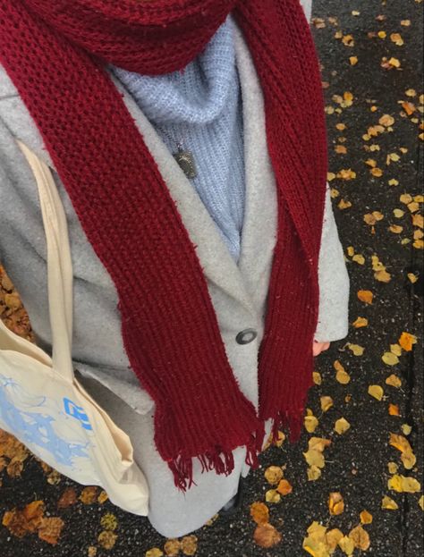 Scarf Season Aesthetic, Crochet All Too Well Scarf, Fall Scarves Aesthetic, Scarf Aesthetic Knitted, Crochet Scarf Autumn, Red Taylor Swift Scarf, Autumn Scarf Aesthetic, Red Knit Scarf Outfit, All Too Well Scarf Crochet