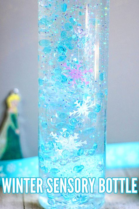 This winter sensory bottle will be a hit with Frozen movie fans – it’s like having your very own touch of Arendelle magic in a bottle! #sensorybottles #DIYsensorybottles #wintersensorybottle #howtomakeasensorybottle #Frozen2 #Frozen3crafts Winter Sensory Bottles Preschool, Simple Sensory Bottles, Winter Sensory Bottles For Toddlers, Frozen Theme Preschool Activities, Snow Sensory Bottle, Homemade Sensory Bottles, Frozen Crafts For Kids, Winter Sensory Bottles, Christmas Sensory Bottles