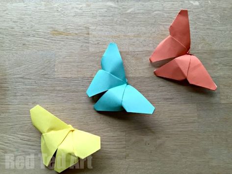 Origami Butterflies how to - easy paper butterflies for children to learn and get into paper crafts Origami Butterfly Easy, How To Make Butterfly, Easy Origami For Kids, Red Ted Art, Cute Origami, Folding Origami, Origami Butterfly, Useful Origami, Animal Crafts For Kids