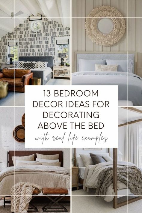 Looking for some above bed decor ideas? You are at the right place. I have a ton of inspiration and tips you'll love for decorating above the bed. Boho Over The Bed Wall Decor, Over Bed Art Ideas, Art Above King Size Bed, Decor Above The Bed, Ideas For Over The Bed Decor, Above Bed Decor Ideas, Behind The Bed Decor Ideas, Diy Bedroom Wall Decor Above Bed, Above The Bed Decor Ideas