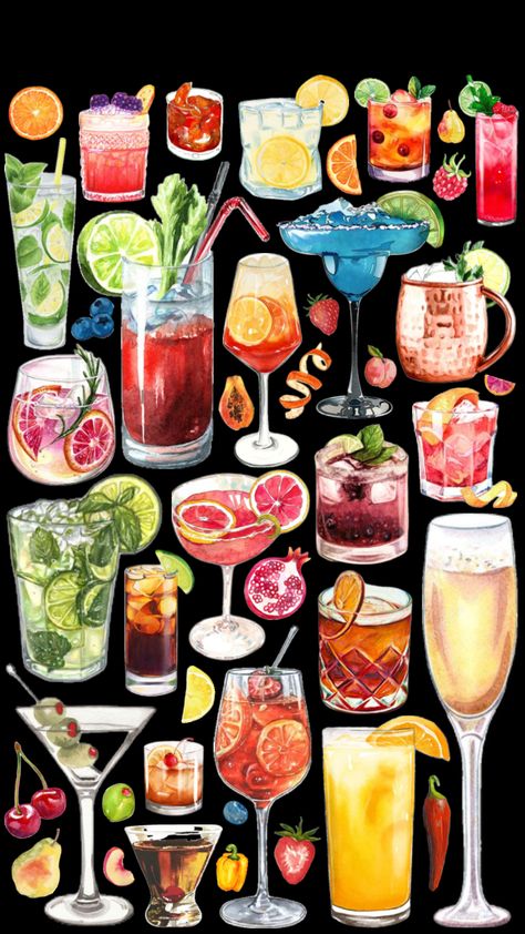 mixed drinks #drinks #alcohol #fruit Alcohol Fruit, Refreshing Drinks Recipes, Ipad Kids, Drinks Alcohol, Cocktail Art, Art Wallpaper Iphone, Art Collage Wall, Painting Art Projects, Cellphone Wallpaper