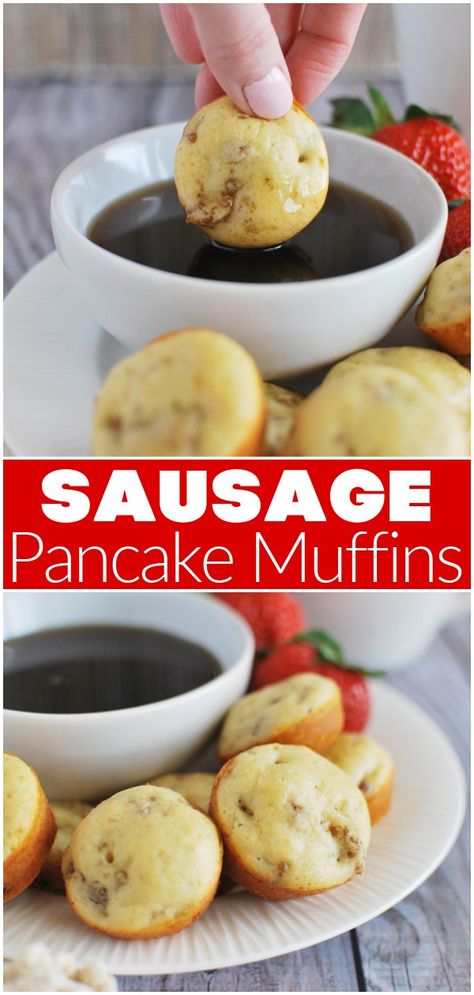 Breakfast Quick On The Go, Mini Mcgriddle Bites Cooking In The Midwest, Stuff Pancakes Breakfast Ideas, Maple Sausage Pancake Muffins, Pancake Muffins With Bisquick, Sausage And Pancake Dunkers, Breakfast Pancake Bites, Pancake Prep Breakfast Recipes, Sausage Pancake Muffins Bisquick