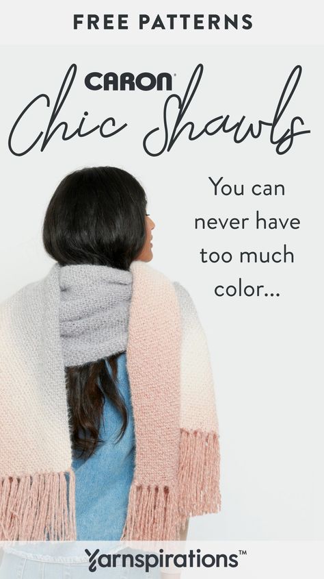 Wrap yourself in something new from Caron® Colorama Halo™ and Caron® Simply Soft®. #Yarnspirations #FreeCrochetPattern #FreeKnitPattern #CrochetShawl #CrochetWrap #KnitWrap #KnitShawl #CaronYarn #CaronColoramaHalo #CaronSimplySoft Caron Simply Soft Knitting Patterns Free, Caron Colorama Halo Patterns, Caron Colorama Halo Crochet Patterns, Caron Yarn, Caron Simply Soft, Yarn Store, Crochet Wrap, Shawl Pattern, Knitted Shawls