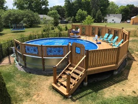 Front Yard Pool Ideas, Backyard Pool Designs Ideas, Back Yard Above Ground Pool Landscape, Deck Ideas For Oval Above Ground Pools, Back Yard Above Ground Pool And Patio, Circle Above Ground Pool Deck, Wooden Pool Deck, Attractive Above Ground Pool, Deck Around Oval Above Ground Pool