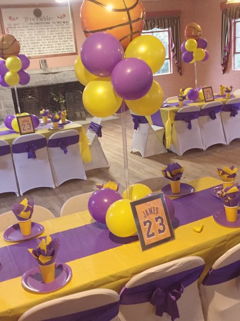 Lakers Theme Birthday Party, Lakers Theme Party, Laker Theme Birthday Party, Laker Birthday Party Ideas, Kobe Bryant Themed Birthday Party, Lakers Birthday Party Ideas, Lakers Party Decorations, Lakers Birthday Party Decoration, Kobe Birthday Theme