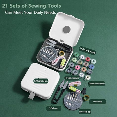 Sewing Kit Sewing Accessories Set with Magnetic Storage Box, Small DIY Hand Sewing Kit Sewing Kit Sewing Box Beginners Girls Adults Professional Mini Sewing Kit Accessories for Travel Household Emergency (White) : Amazon.de: Home & Kitchen Diy Travel Kits, Tailoring Accessories, Sewing Kit Gift, Sewing Kit Bag, School Emergency Kit, Accessories Packaging, Mini Sewing Kit, Magnetic Storage, Color Kit