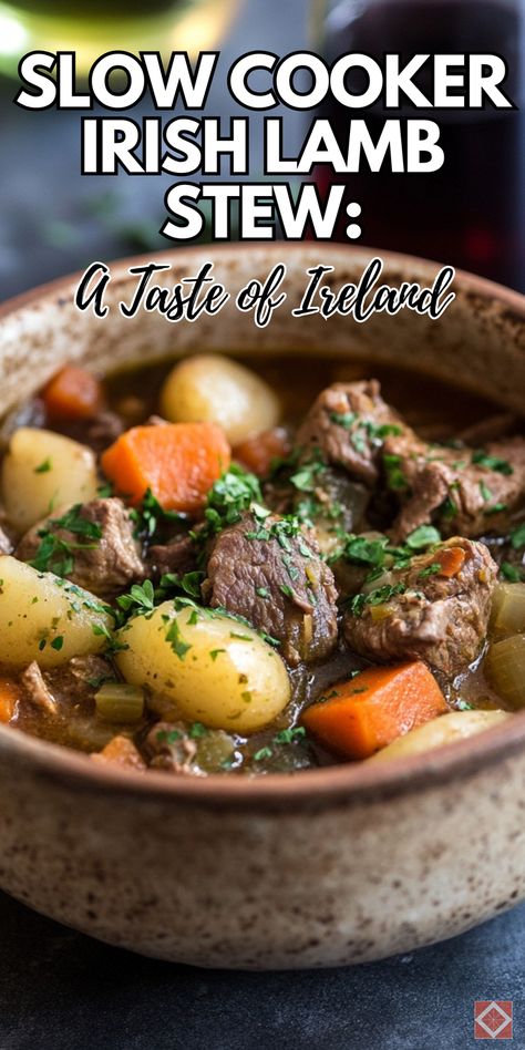 Discover the rich flavors of traditional Irish lamb stew with this easy slow cooker recipe. Perfect for your slow cooker recipes collection, this dish brings the warmth and comfort of Ireland to your home. Save this pin and click to get the complete recipe and detailed instructions. Enjoy a hearty and satisfying meal that’s perfect for any night of the week. Traditional Irish Dinner Recipes, Irish Slow Cooker Recipes, Slow Cooker Goat Recipes, Crockpot Lamb Stew, Irish Lamb Stew Recipes, Irish Entrees, Slow Cooker Lamb Stew, Irish Stew Recipe Traditional, Irish Meals Traditional