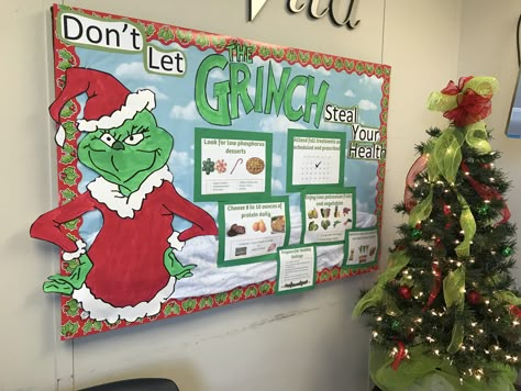 Christmas Clinic Decorations, Christmas Health Bulletin Boards, Christmas Ra Bulletin Board, Bulletin Board Ideas Nursing, Medical Bulletin Board Ideas, Bulletin Board Ideas For Office, Christmas Bulliten Board Ideas, Christmas Tree Bulletin Board Ideas, Kindergarten Christmas Bulletin Board