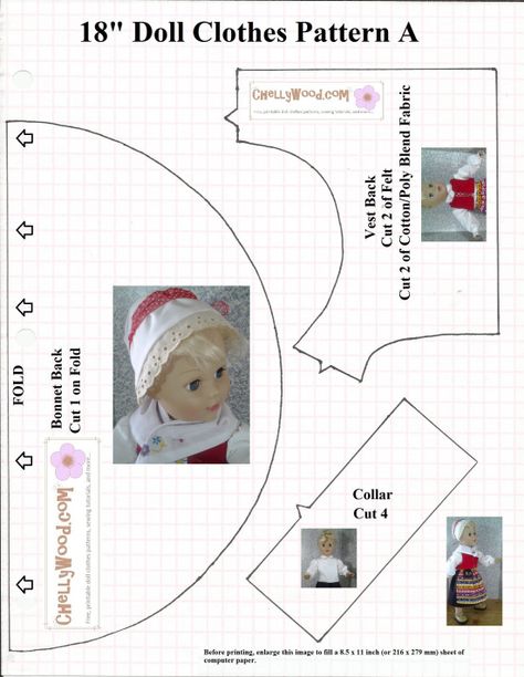 Sew A Vest, Pilgrim Dress, American Girl Dress Pattern, Our Generation Doll Clothes, Free Printable Sewing Patterns, American Girl Crochet, Doll Shoe Patterns, Girls Clothes Patterns, Doll Patterns Free