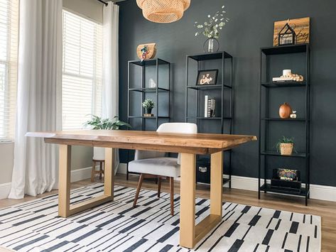 Home Office Minimalist, Room Ideas Aesthetic Summer, Live Edge Dining Room, Modern Office Space, Cozy Home Office, Ikea Hemnes, Home Wishlist, Office Inspo, Modern Home Office